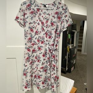 Divided White floral wrap dress - size 10